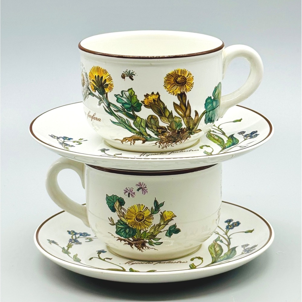 Villeroy and Boch Botanica Tea Cup Saucer Floral Tussilago Farfara Lot of 2